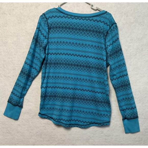 Made For Life Shirt Womens XL Teal Blue Henley Long Sleeve Geometric Pattern - Picture 6 of 6